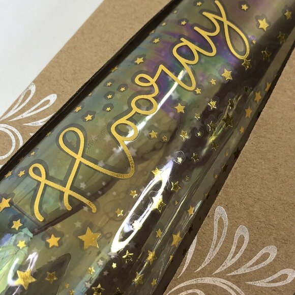 Set Of 2 Stemless Champagne Flutes "Hooray" & "Party" With Gold Stars Design - Picture 2 of 5